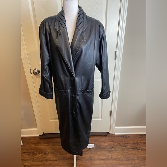 Vintage Jacqueline Ferrar Black Leather Women's trench Coat - Picture 2 of 16